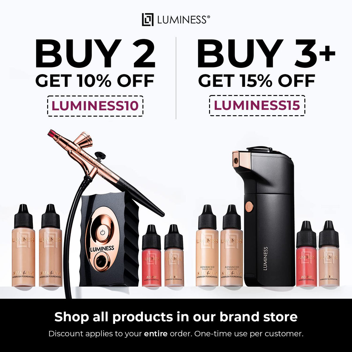 LUMINESS primer inside makeup bag showing convenient on-the-go benefit