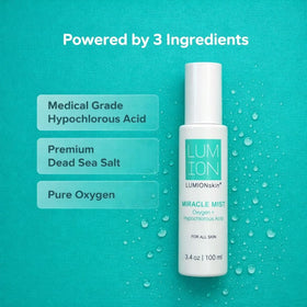 LUMION skin bottle on bathroom shelf showing daily routine convenience