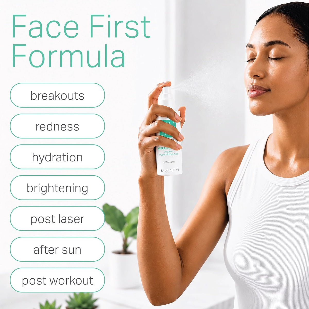 LUMION skin mist spraying onto face demonstrating quick hydration benefit