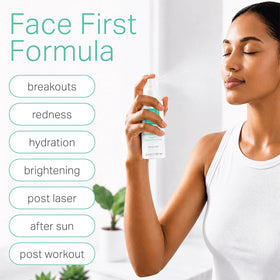 LUMION skin mist spraying onto face demonstrating quick hydration benefit