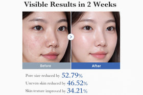 Person using LumiVida pad at vanity, illustrates quick application and time-saving