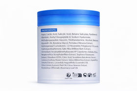 LumiVida ingredient label close-up showing AHA BHA hyaluronic acid transparency