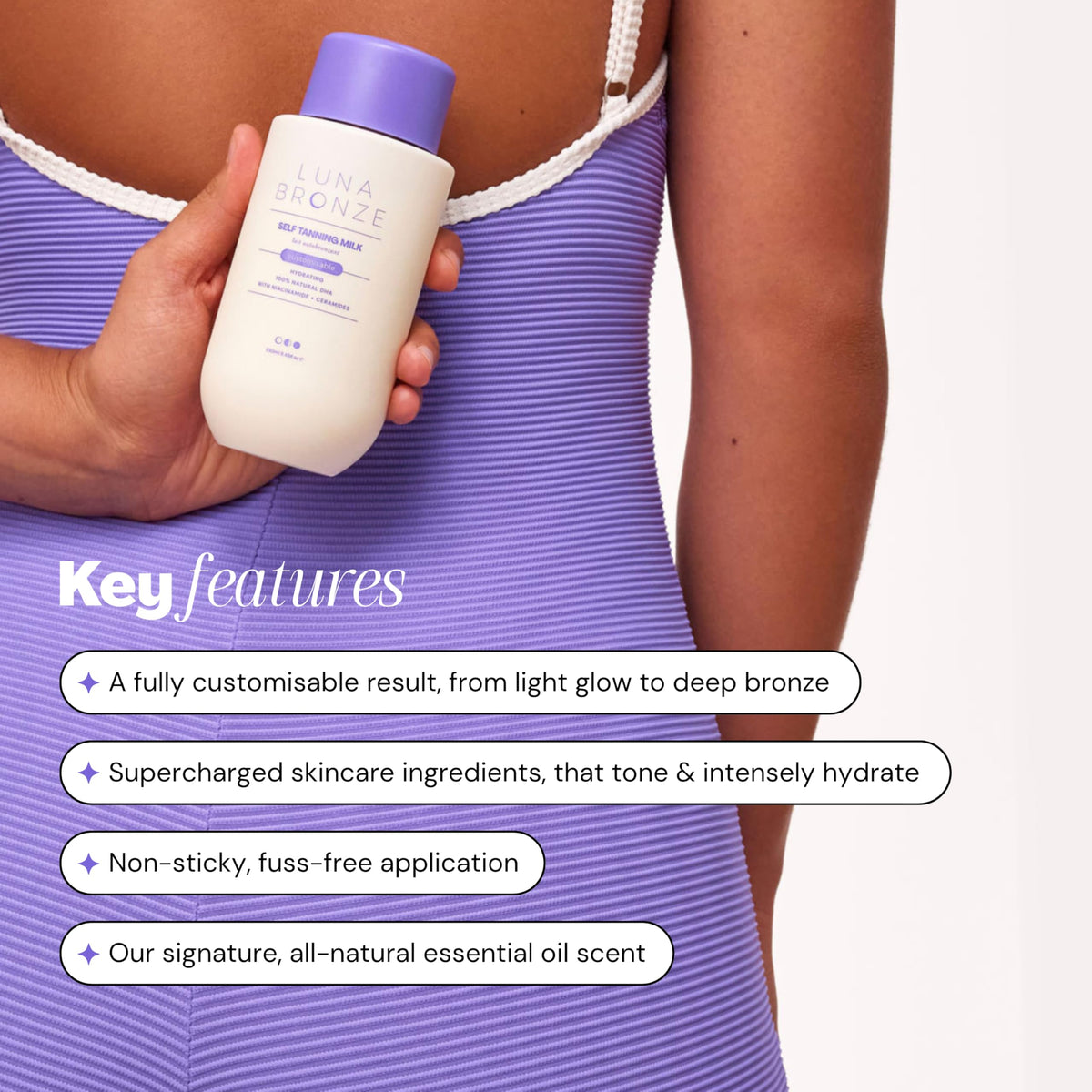 Applying Luna Bronze with a mitt for streak-free, even tanning benefit