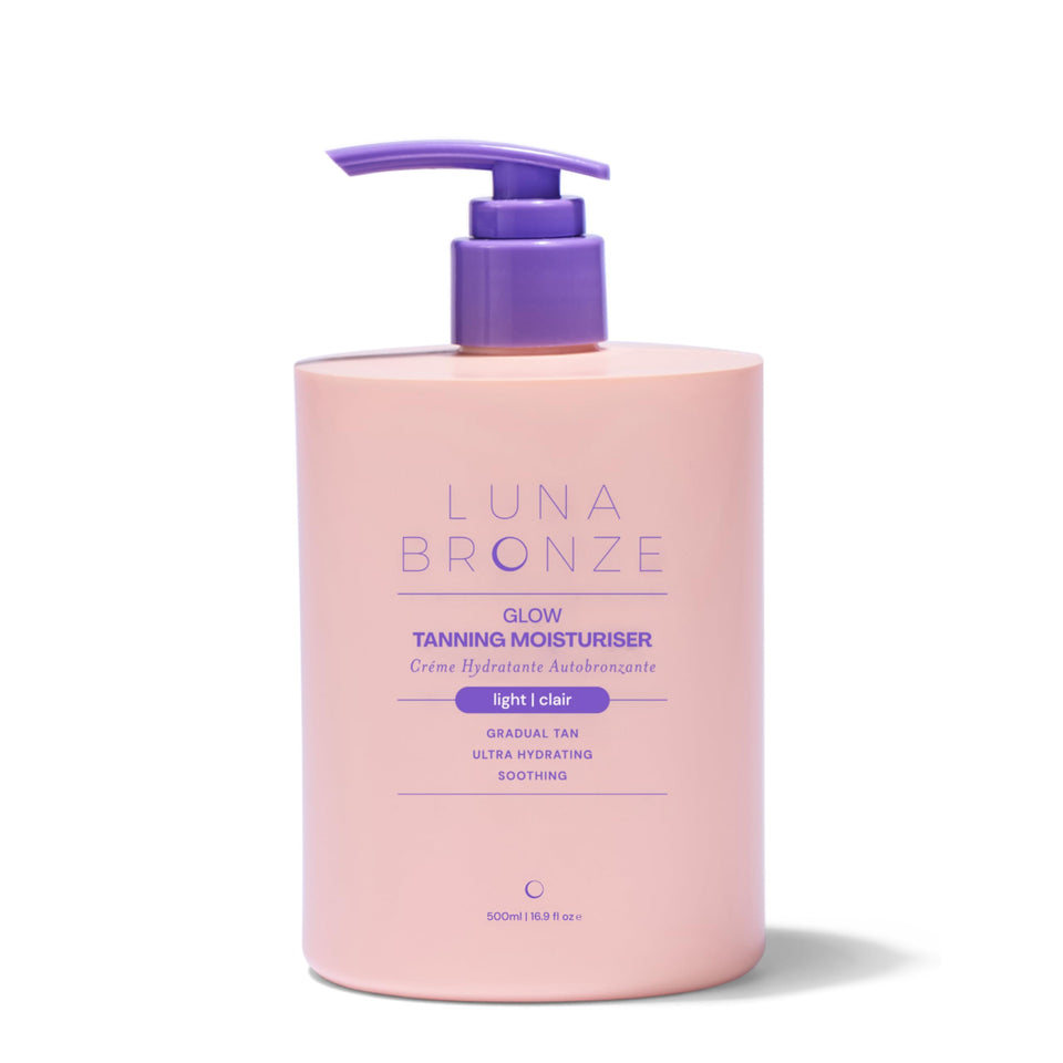 Luna Bronze front bottle showing label and pump for clear product identification and convenience