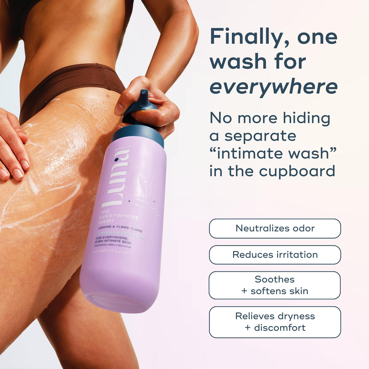 Luna Daily creamy wash texture poured to show lightweight hydration