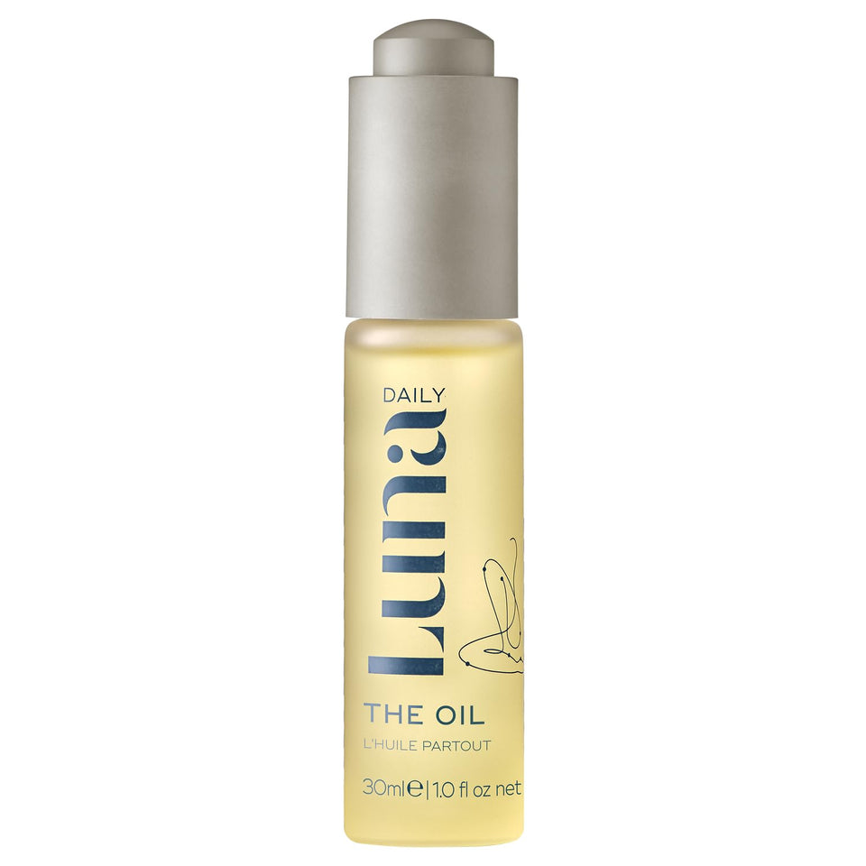 Luna Daily front bottle showing 30ml compact size and sleek label benefits
