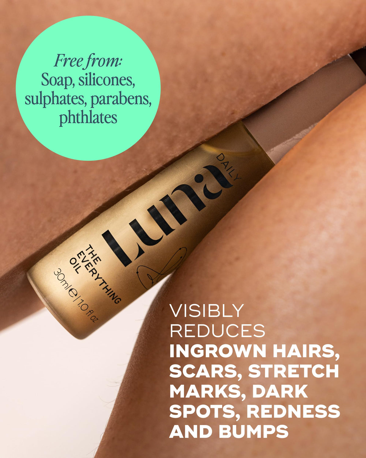 Luna Daily used on bikini line in lifestyle shot indicating gentle intimate-area care