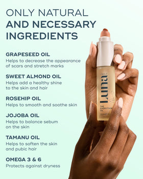 Luna Daily label close-up focusing on ingredient names and dermatologist input