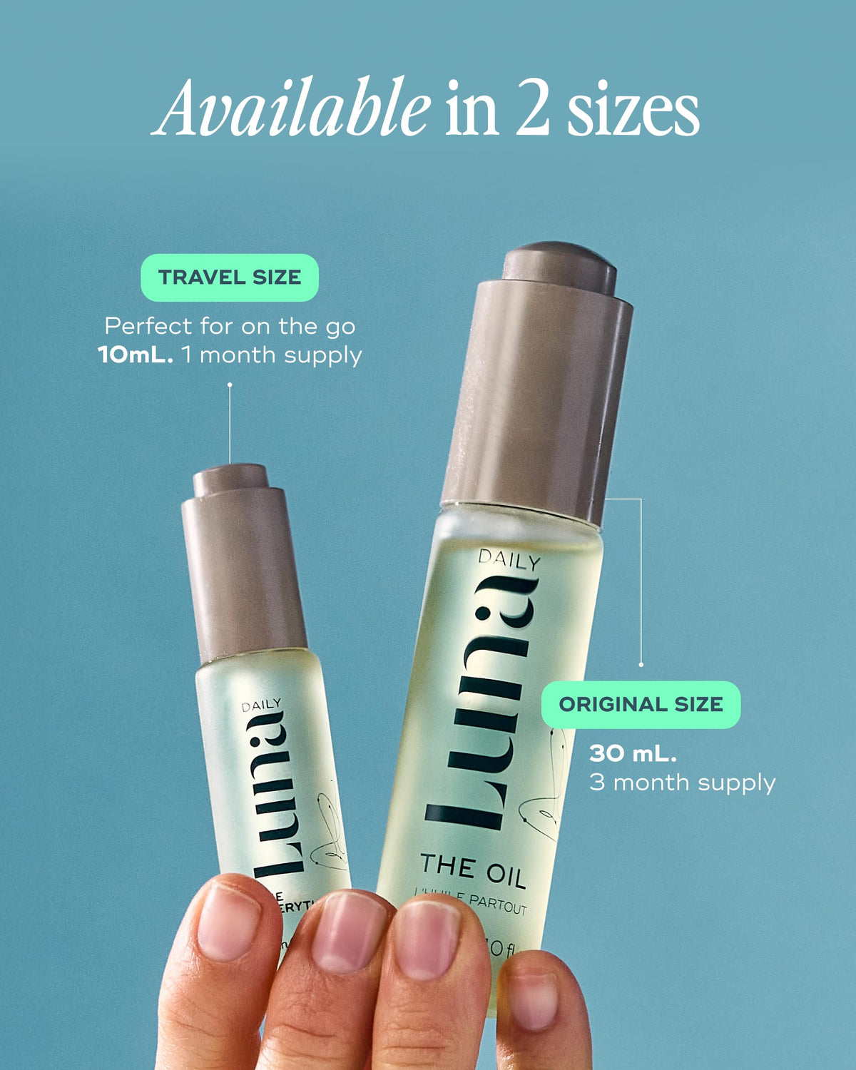 Luna Daily bottle on bathroom shelf in natural light for everyday routine placement