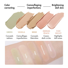 LUNA open palette displaying five corrective shades for versatile coverage