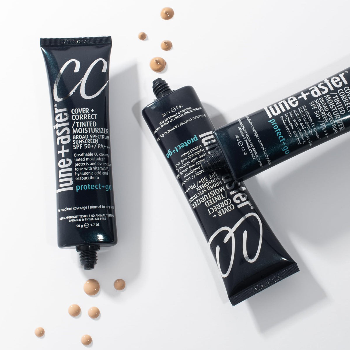 Lune+Aster CC Cream being applied with sponge for seamless coverage