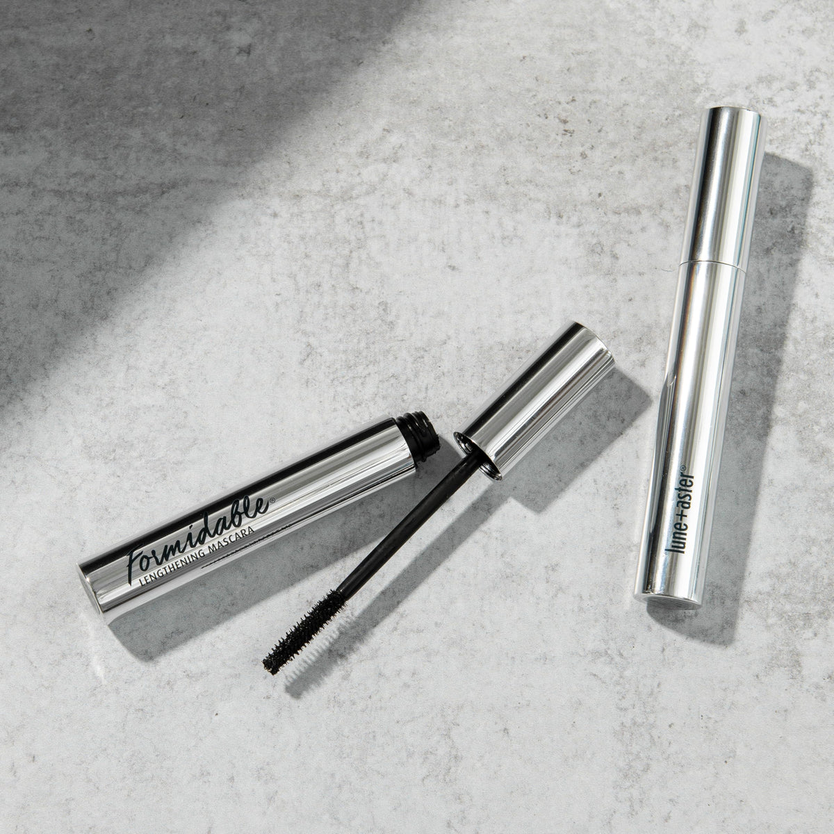 Lune+Aster mascara applied on model eyes for lifted, lengthened look
