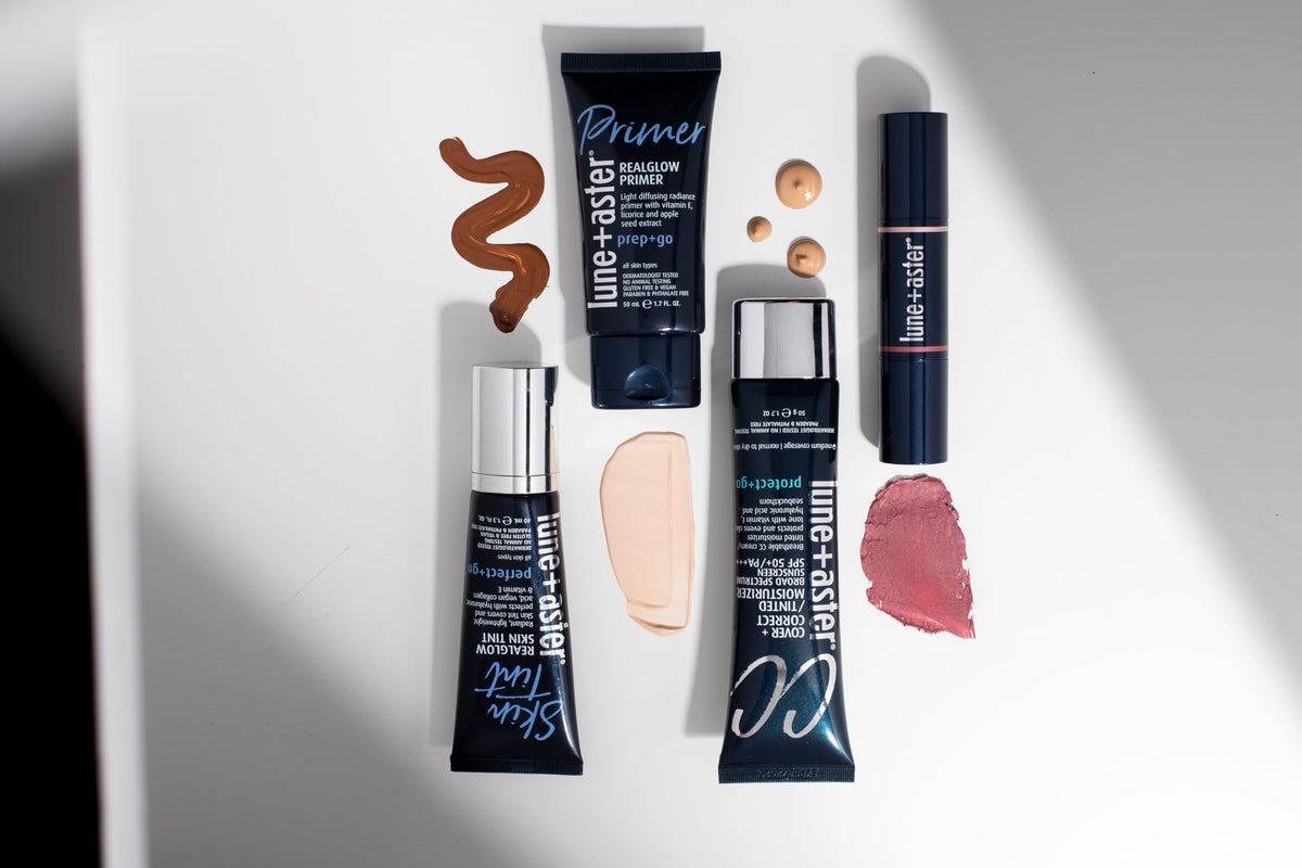 Lune+Aster on bathroom vanity lifestyle shot conveying everyday glow and routine