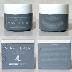 Lune nerve balm label closeup listing key ingredients to inform ingredient-conscious buyers