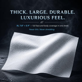 Lunél wipe next to ruler, extra-large size for face and body coverage