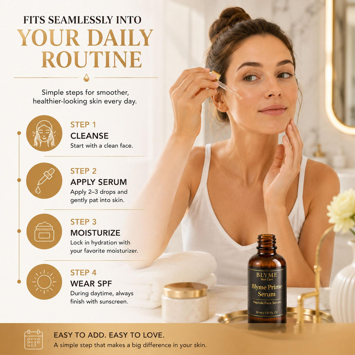 Luooin BLYME bottle beside night cream in evening routine for texture renewal
