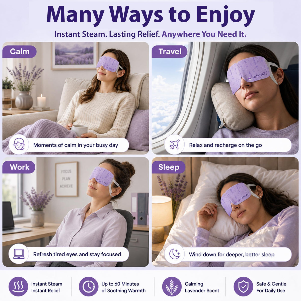 Lure Essentials mask worn by model relaxing to highlight soothing warmth and rest