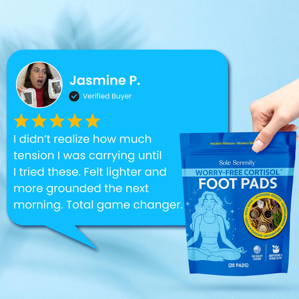 Lure Essentials pad applied to foot demonstrating overnight wear comfort benefit