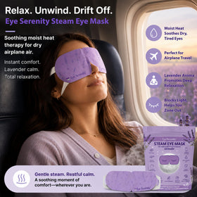 Lure Essentials unwrapped heated eye mask with lavender scent information visible on label