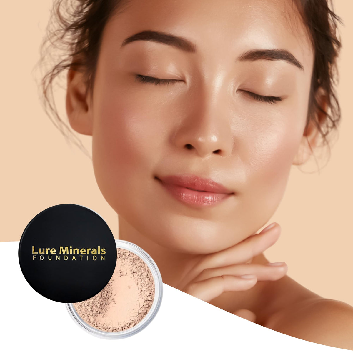 Lure Minerals jar inside makeup bag showing portability for on-the-go touch-ups