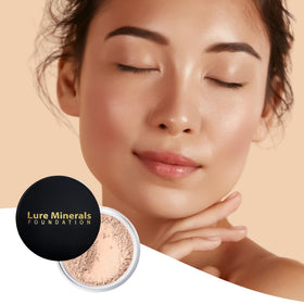 Lure Minerals jar inside makeup bag showing portability for on-the-go touch-ups