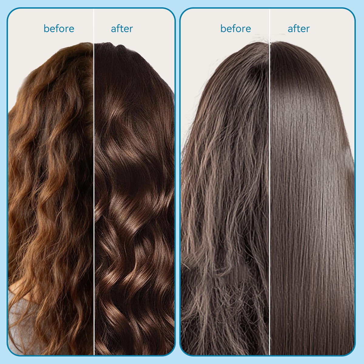 LUSETA after use smooth shiny hair back view showing frizz control benefit