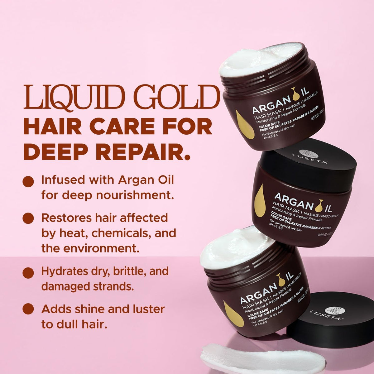 Applying Luseta mask to damp hair to improve softness and manageability