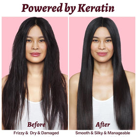Luseta before and after curls showing reduced frizz and improved shine