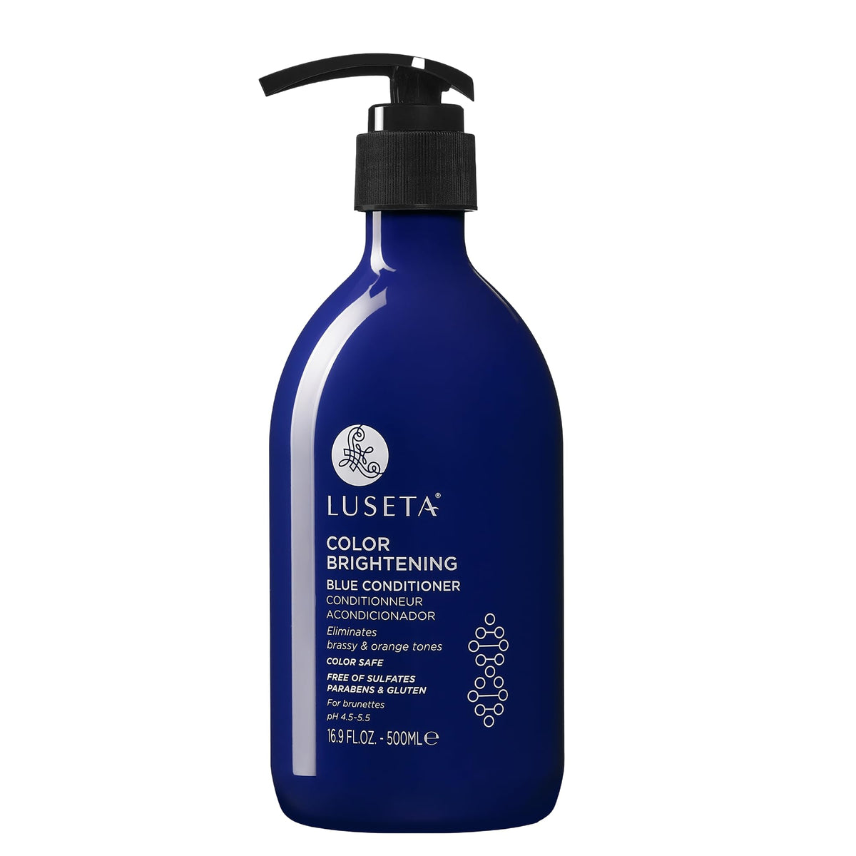 Luseta bottle front view showing product and cool-tone benefit