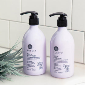 Luseta bottle in bathroom lifestyle showing daily routine benefit