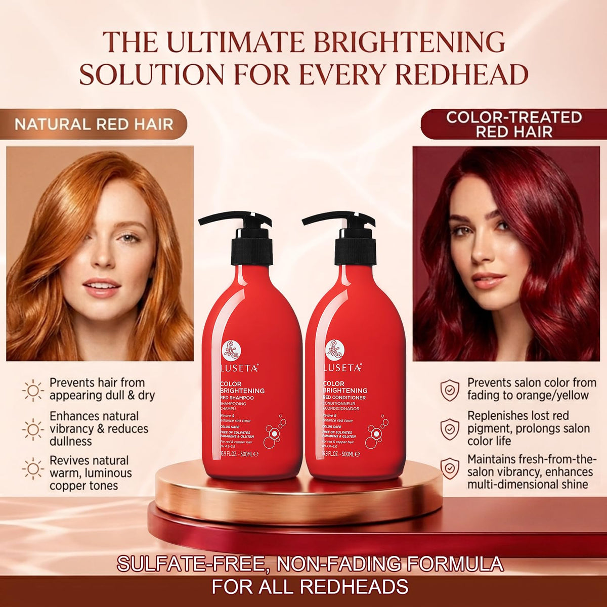 Luseta bottle closeup label detailing ingredients and color-protecting benefits