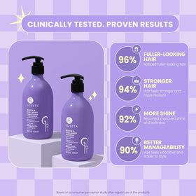 Luseta close-up of label detailing biotin, collagen and sulfate-free benefits