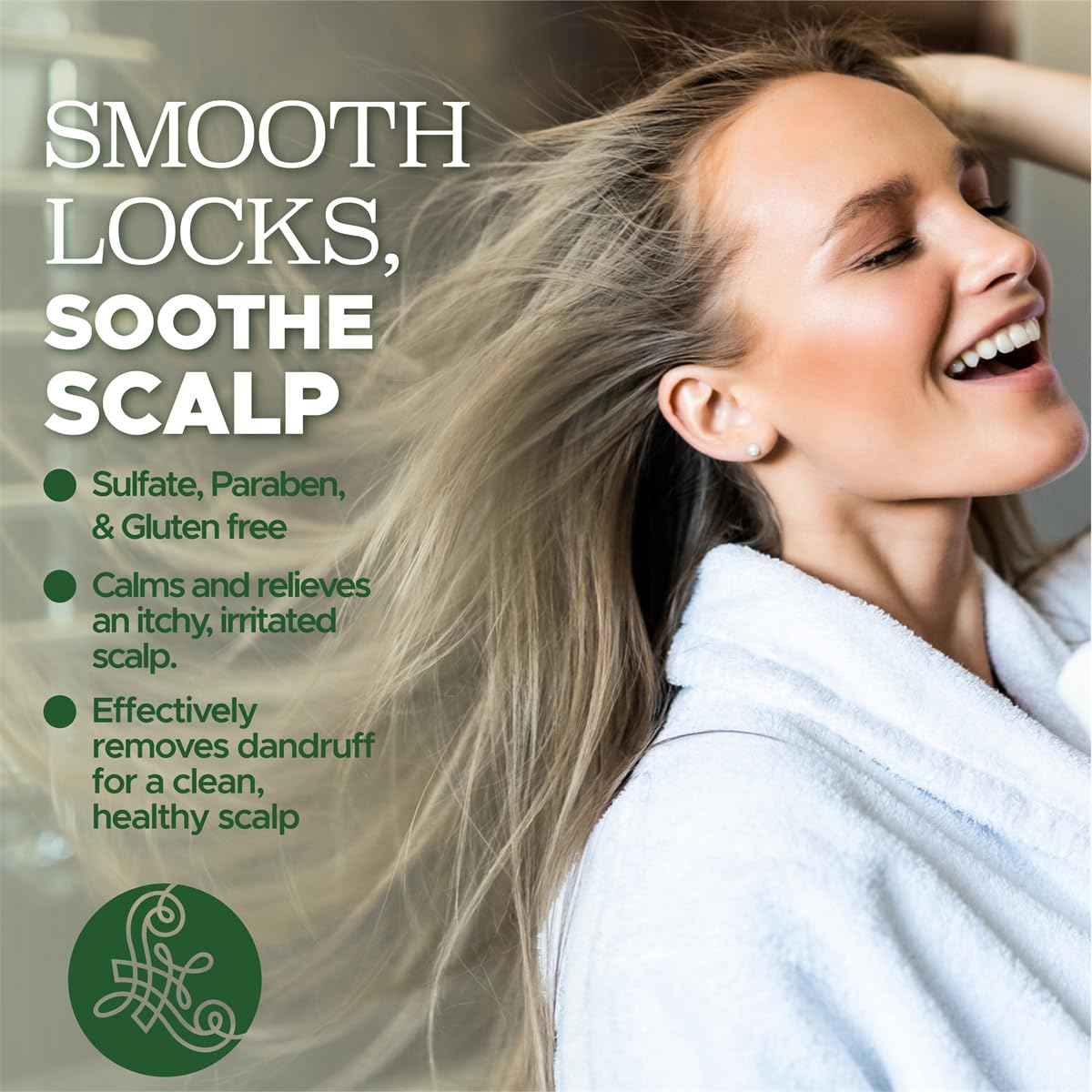 Luseta close-up label highlighting tea tree and mint ingredients and product clarity benefit