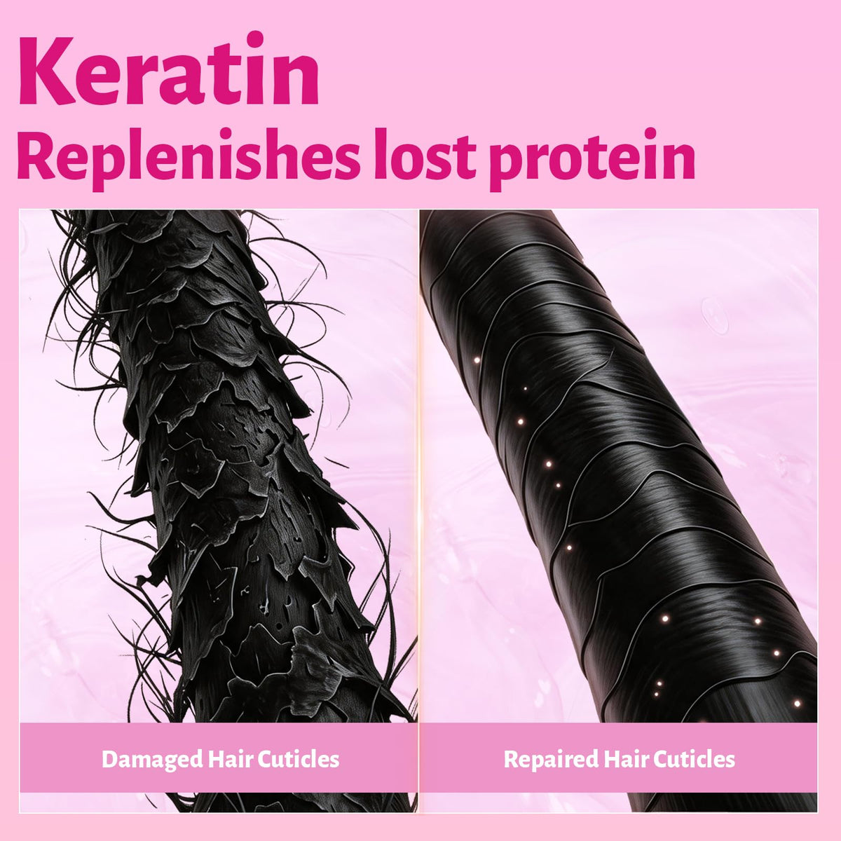 Luseta label detail showing keratin callout and sulfate-free benefit