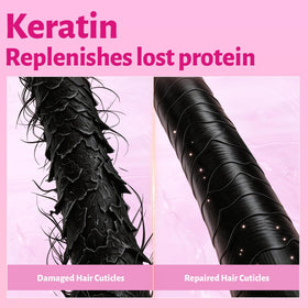 Luseta label detail showing keratin callout and sulfate-free benefit