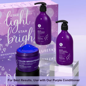 LUSÈTA bottles on bathroom shelf in lifestyle scene, convenient routine benefit