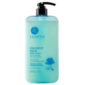 Luseta front packaging showing bottle and coconut milk scent benefit