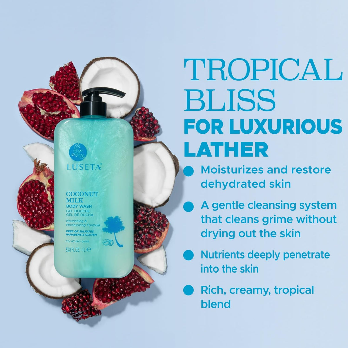 Luseta coconut oil texture drops showing nourishing emollient benefits