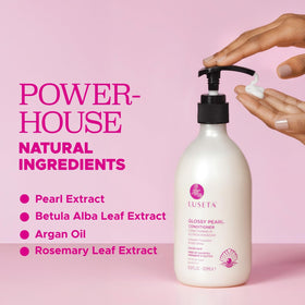 LUSETA conditioner in hands demonstrating smooth, detangled hair