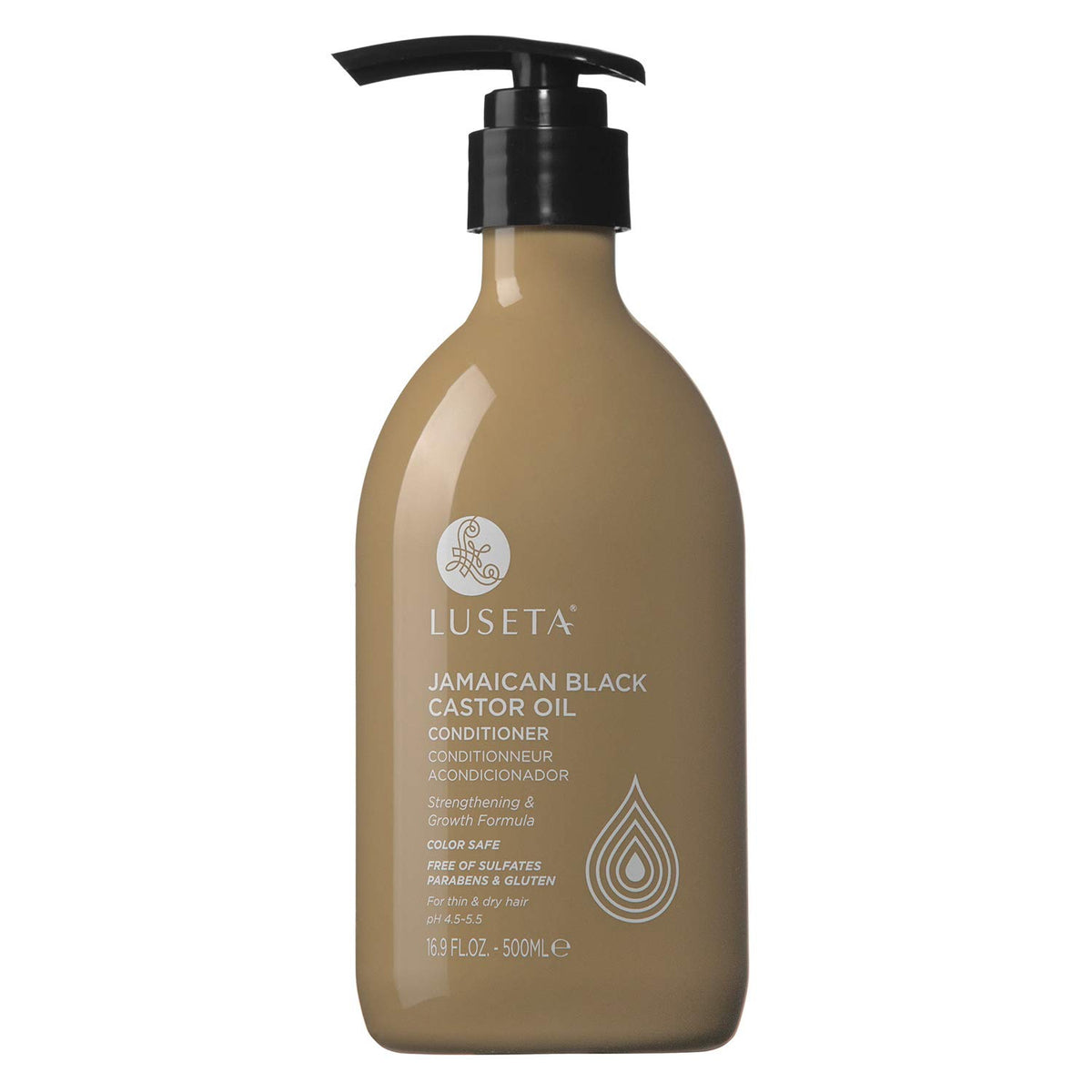 LUSETA front bottle showing conditioner and benefit of thicker hair