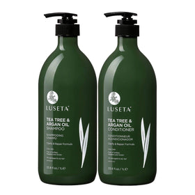 Luseta front view of shampoo and conditioner showing clear branding and size benefits
