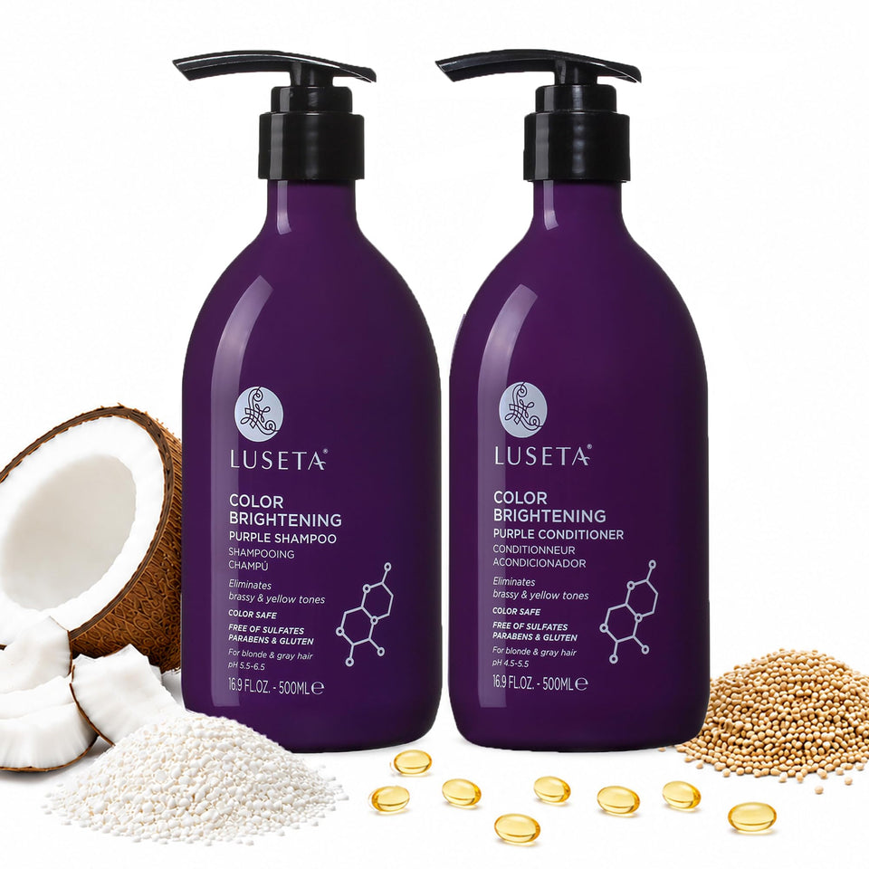 Luseta front packaging showing duo bottles and color-correcting benefit