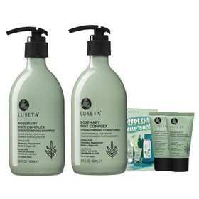 LUSĒTA front packaging set showing full and travel bottles, convenient for routines