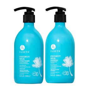 Luseta front packaging showing full shampoo and conditioner set and clear benefits