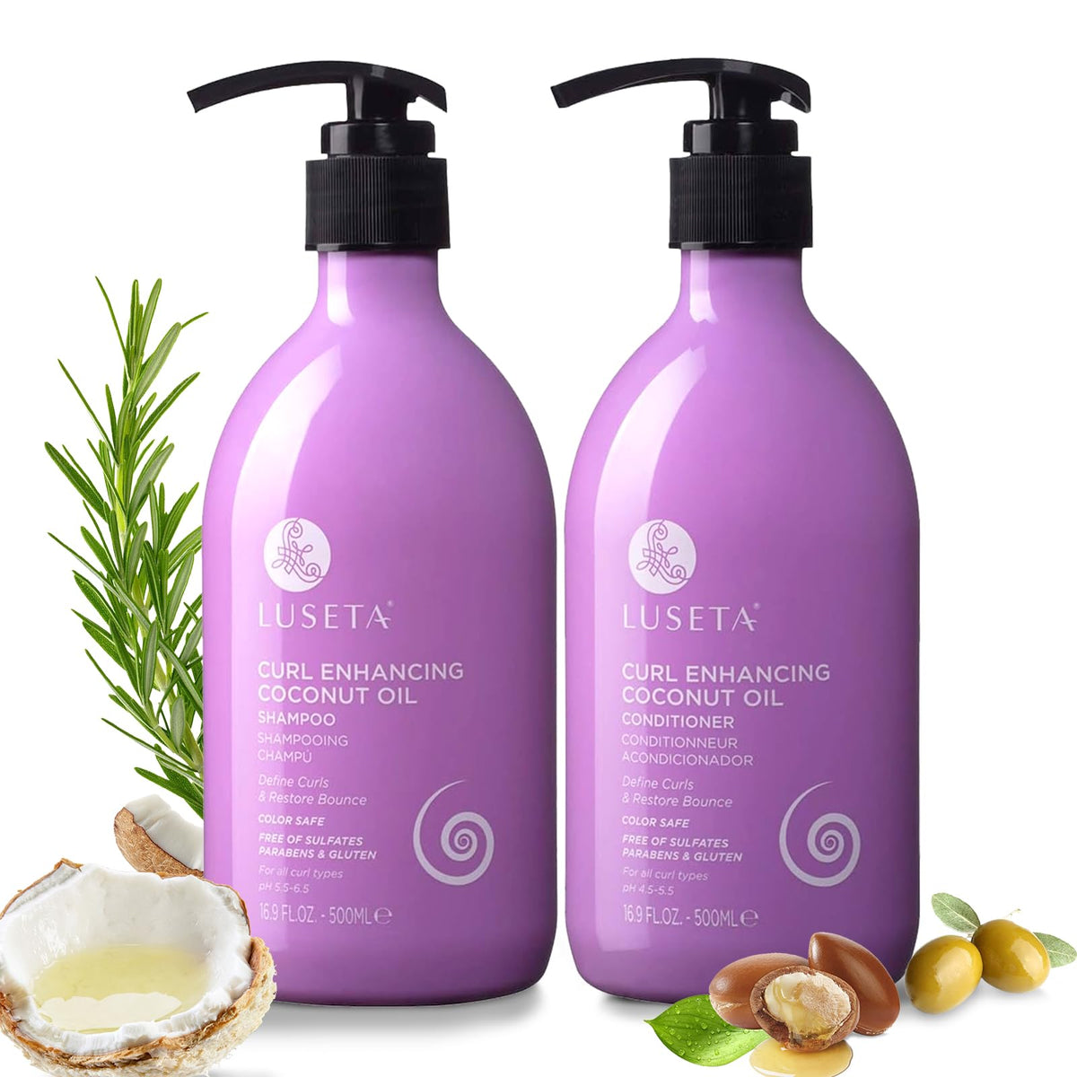 L LUSETA front packaging of shampoo and conditioner showing set and volume benefit