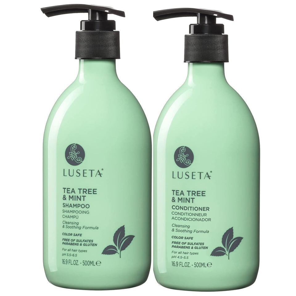 Luseta front packaging showing shampoo and conditioner, clear benefits for scalp refreshment