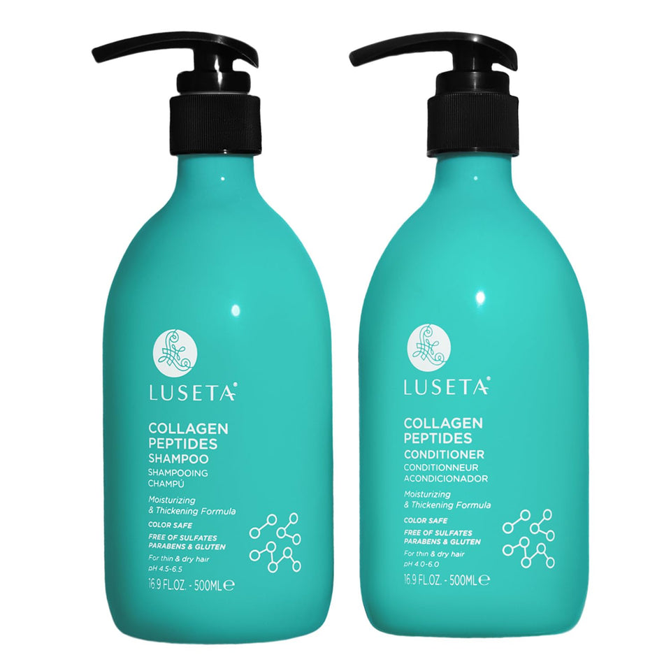 L LUSETA front packaging showing shampoo and conditioner for fuller-looking hair