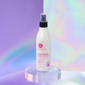 Luseta bottle next to a ruler illustrating 8.5 oz size and travel-friendly benefit
