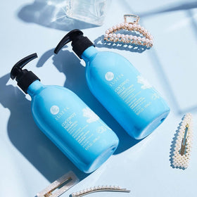 Luseta set staged on bathroom shelf during morning routine for real-life use