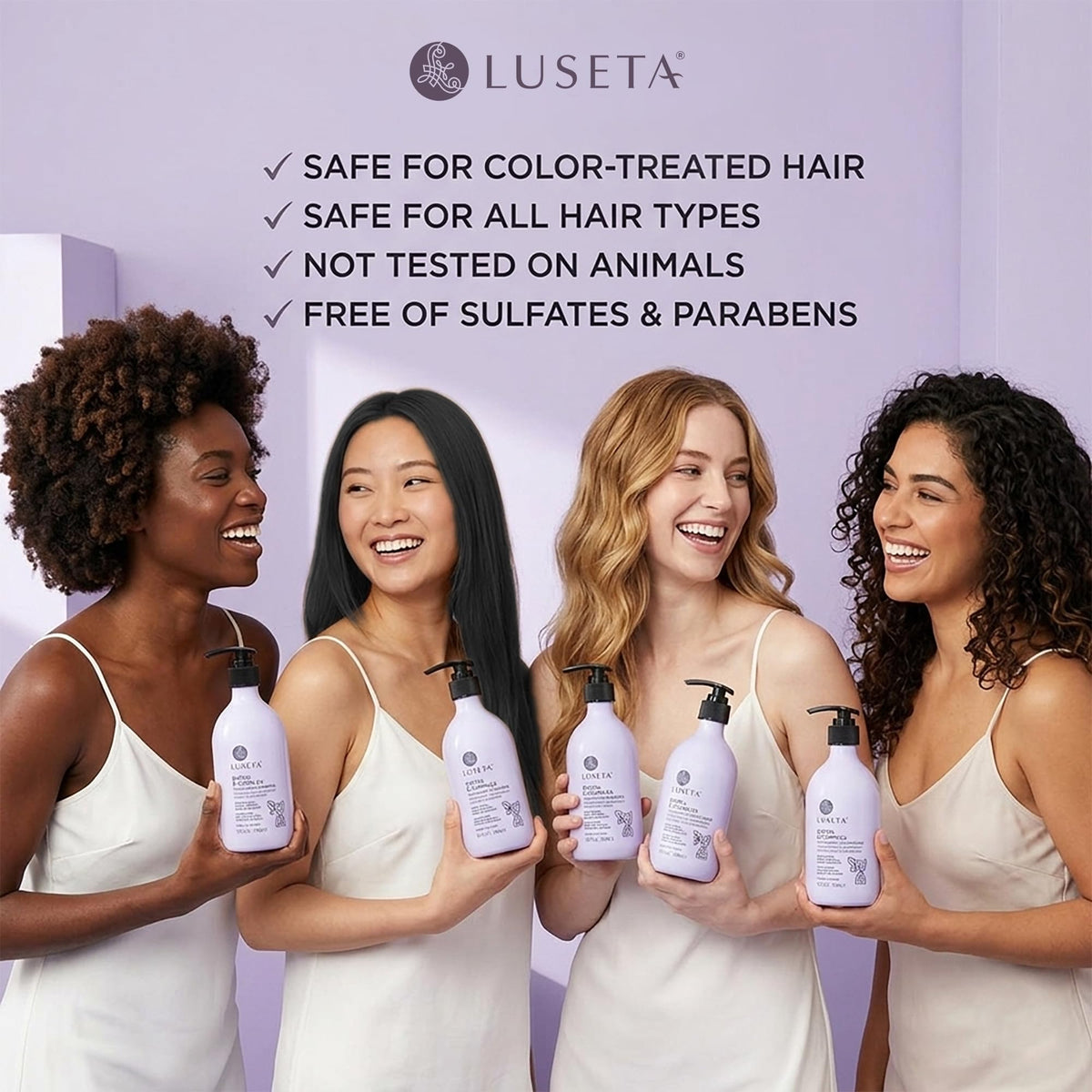 LUSETA shampoo lather in shower demonstrating gentle cleanse